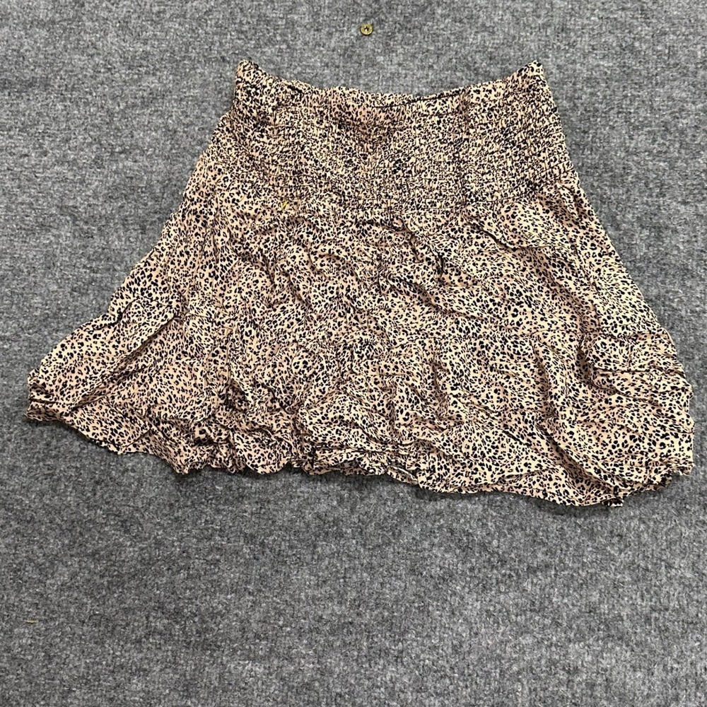 Urban Romantics Skirt Womens Size S Leopard Print Rayon Smocked Waist Mini Boho
